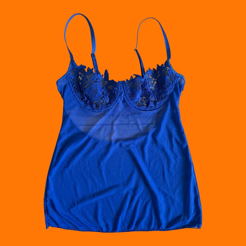 00's vintage blue mesh floral lace lingerie y2k babydoll S/M